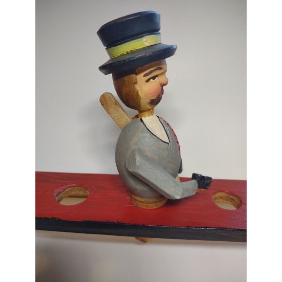 ANRI Phone Call Man Bottle Stopper Wood Carved Puppet Barware Vintage Mechanical - Picture 3 of 8